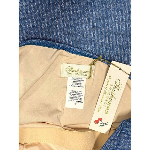 Shoshanna Sz 12 Swimsuit Ring One Shoulder One Piece Blue Silver Shimmer Preppy - Picture 6 of 7